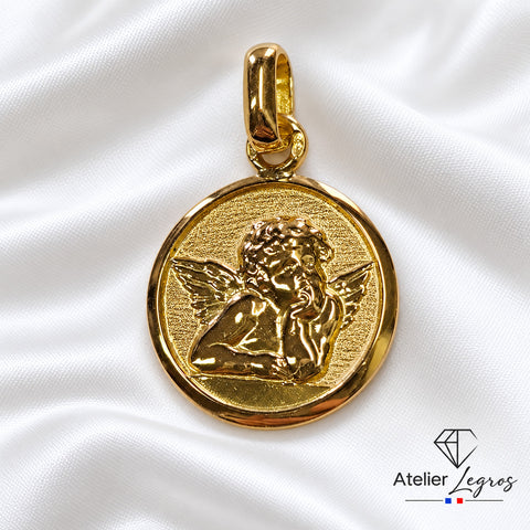 Bijou Médaille ange or blanc 18 carats Baptême joaillerie legros bijouterie