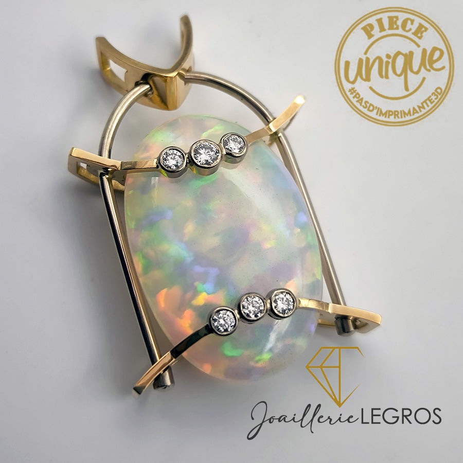 Bijou Opale Welo Pendentif Opale Ethiopie avec Diamants Or 18 carats joaillerie legros bijouterie