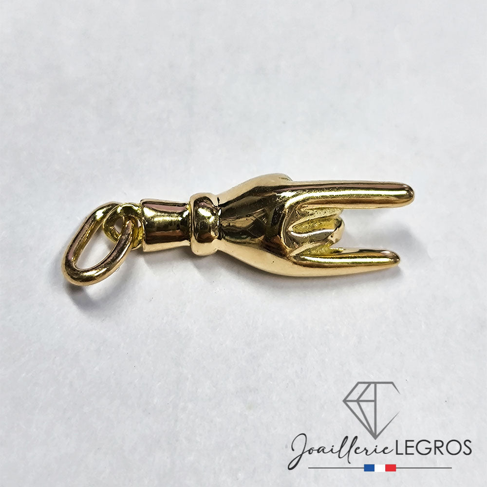 Bijou Pendentif Main Sicilienne signe des cornes en or jaune 18 carats - Grand modèle 2,50g joaillerie legros bijouterie