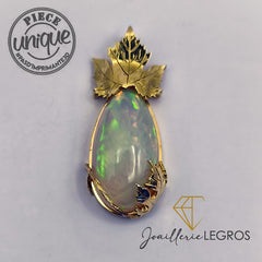 Bijou Pendentif Opale d'Ethiopie Feuille d'érable en or jaune 18 carats joaillerie legros bijouterie