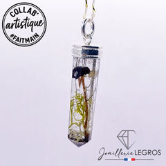 Bijou pendentif resine epoxy et argent 925 – Bijou artisanal champignon, nature & bohème joaillerie legros bijouterie