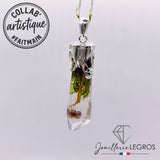 Bijou Pendentif pointe en résine Cristal druidique avec champignon en argent 925 joaillerie legros bijouterie