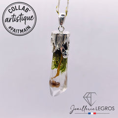 Bijou Pendentif pointe en résine Cristal druidique avec champignon en argent 925 joaillerie legros bijouterie