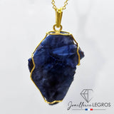 Bijou Pendentif or jaune 18 carats avec tranche de saphir joaillerie legros bijouterie