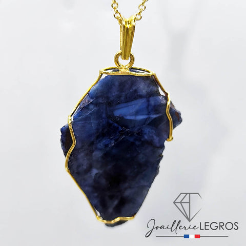 Bijou Pendentif or jaune 18 carats avec tranche de saphir joaillerie legros bijouterie