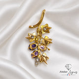 Bijou Pendentif fleurs en or jaune 18 ct avec diamants et trois saphirs roses violets joaillerie legros bijouterie