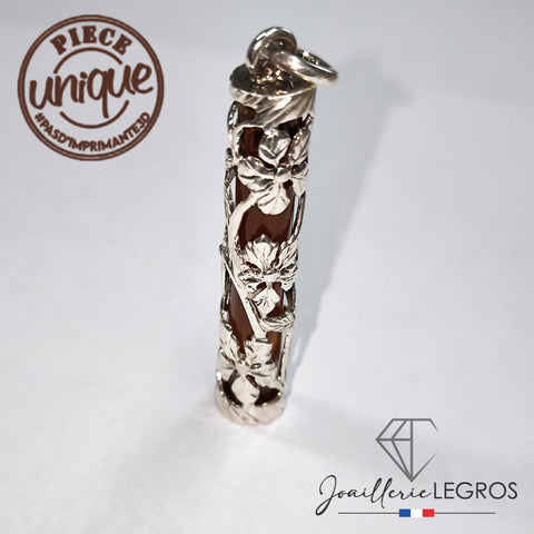 Bijou Pendentif cornaline tiki floral inspiration tiki polynésien Argent 925 joaillerie legros bijouterie