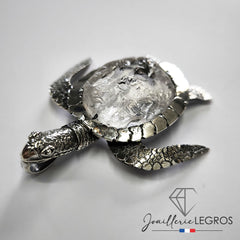 Bijou Pendentif Tortue en Argent Massif pierre semi précieuse Quartz blanc joaillerie legros bijouterie