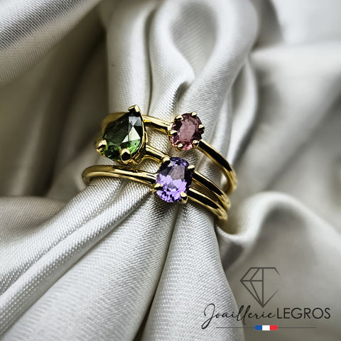 Bijou Bague Trio d'éclat bagues or jaune modulables avec saphirs de couleurs joaillerie legros bijouterie