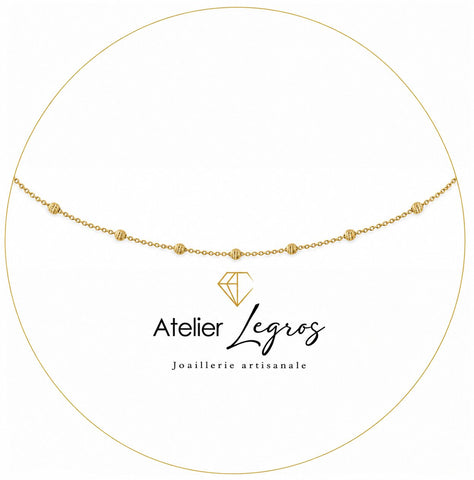 Bijou Sautoir chaîne boules diamantées en or jaune 18 carats 750/1000 70 cm joaillerie legros bijouterie