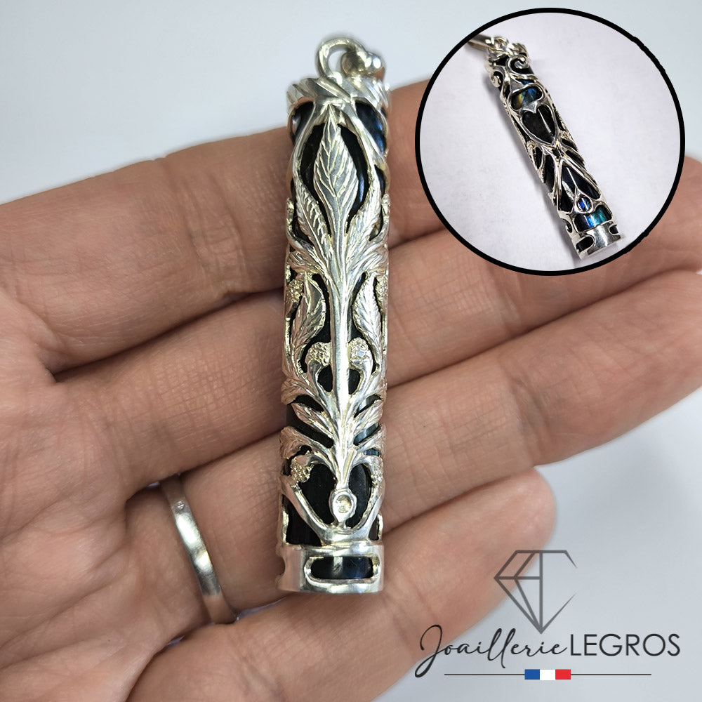 Bijou Pendentif Labradorite tiki floral inspiration tiki polynésien Argent 925 joaillerie legros bijouterie