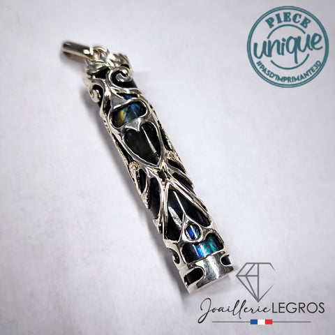 Bijou Pendentif Labradorite tiki floral inspiration tiki polynésien Argent 925 joaillerie legros bijouterie