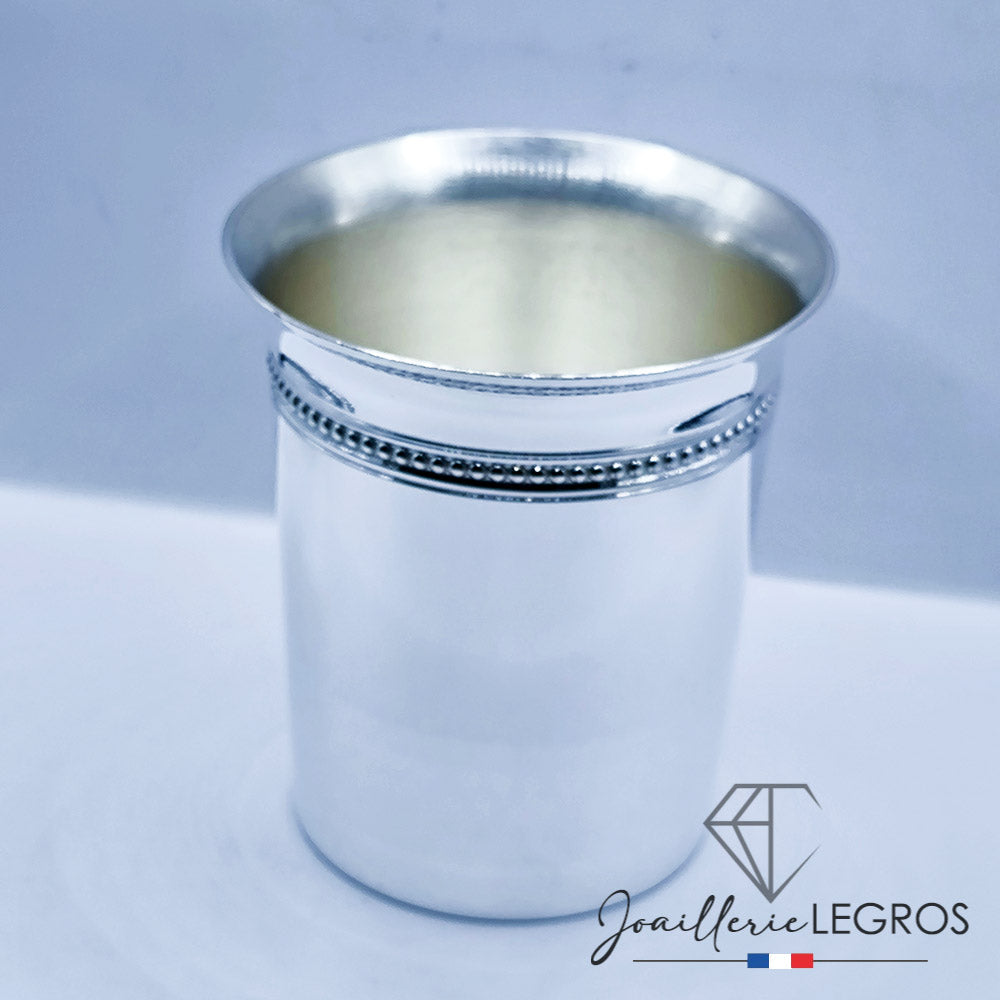 Bijou Timbale de baptême personnalisée en métal argenté joaillerie legros bijouterie