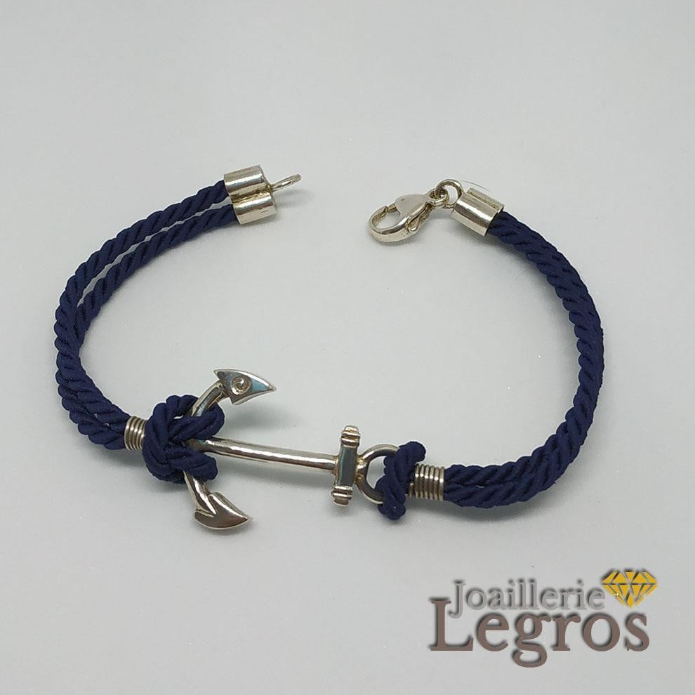 Bijou Bracelet Ancre Homme Femme en Argent 925 avec cordon joaillerie legros bijouterie traditionnelle