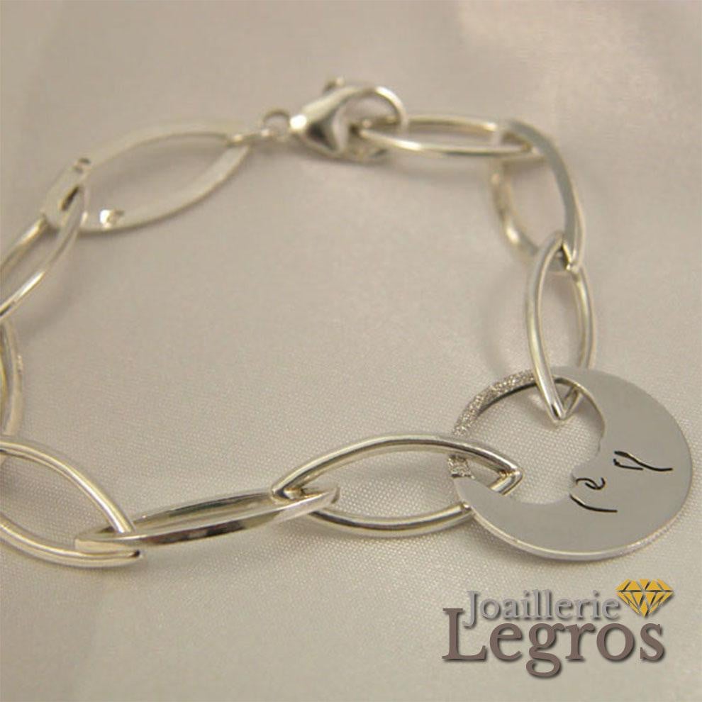 Bijou Bracelet Argent Lune face diamantée Silver Moon joaillerie legros bijouterie