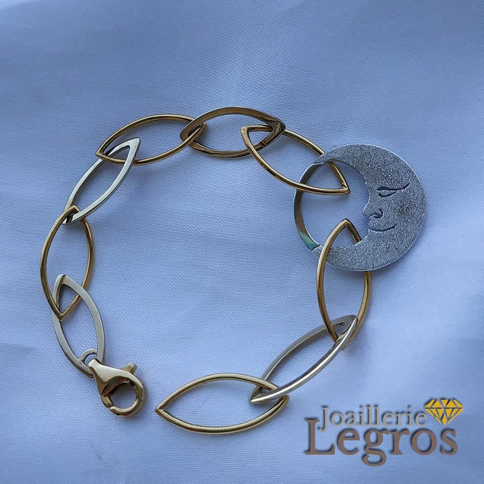 Bijou Bracelet Or Lune face diamantée Golden Moon joaillerie legros bijouterie