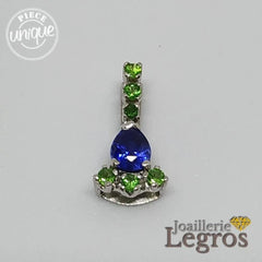 Bijou Pendentif or blanc Saphir poire et tsavorites joaillerie legros bijouterie