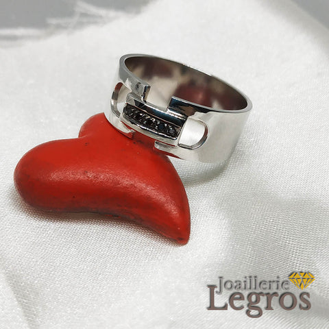 Alliance Homme Or blanc Diamants noirs