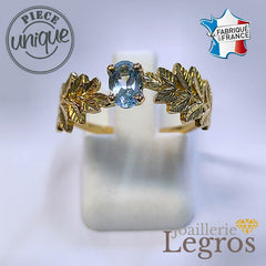 Bijou Bague aigue marine or jaune 18 carats esprit feuillage joaillerie legros bijouterie