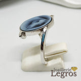 Bijou Bague Camée bleu Onyx cheval en or blanc 18 carats joaillerie legros bijouterie