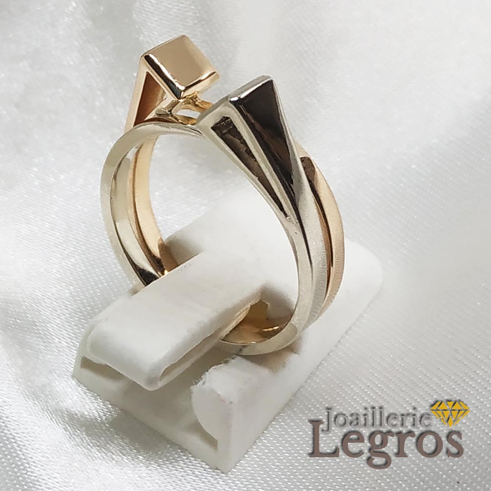 Bijou Bague Clou à ferrer 2 anneaux Or blanc et Or rose 18 carats joaillerie legros bijouterie