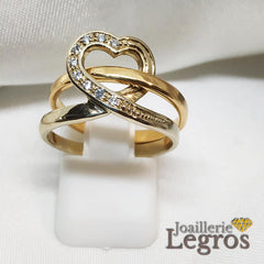 Bijou Bague 2 Ors Or blanc et Or rose 18 carats Coeur et diamants joaillerie legros bijouterie