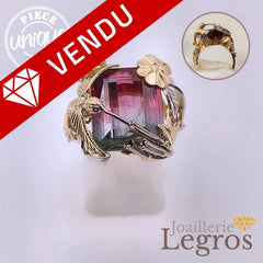 Bijou Bague Colibri Fleurs et Feuilles "Beija Flor" Tourmaline Or jaune et Or blanc 18 carats joaillerie legros bijouterie