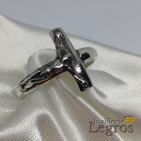 Jésus Chevaliere Avec Croix Bague Croix Du Christ En Argent 925