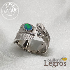 Bijou Opale Bague plume en or blanc 18 carats et son diamant joaillerie legros bijouterie