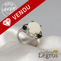 Bijou Opale Bague en or blanc 18 carats saphirs et diamants joaillerie legros bijouterie