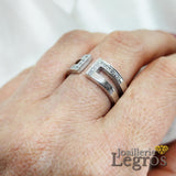 Bijou Bague ouverte double anneau or gris 18 carats et 16 diamants joaillerie legros bijouterie