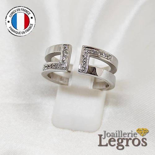 Bijou Bague ouverte double anneau or gris 18 carats et 16 diamants joaillerie legros bijouterie
