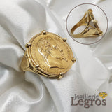 Bijou Bague pièce de monnaie Napoléon Lauré 20F en or jaune 18 carats joaillerie legros bijouterie