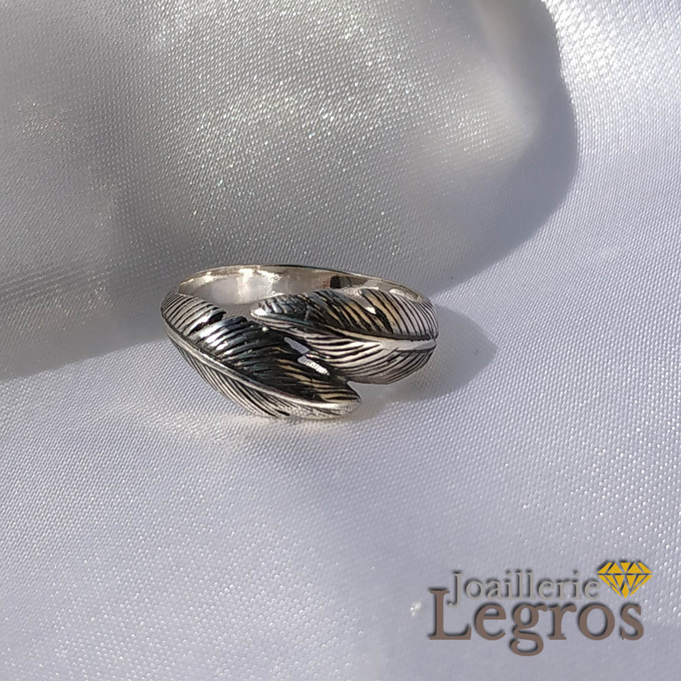 Bijou Bague plume argent version deux plumes joaillerie legros bijouterie