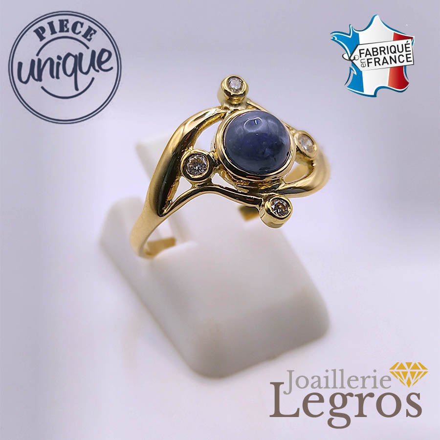 Bijou Bague Saphir cabochon et diamants Or Jaune 18 carats joaillerie legros bijouterie