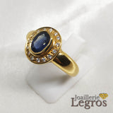 Bijou Bague Saphir bleu or jaune 18 carats et ses 15 diamants joaillerie legros bijouterie