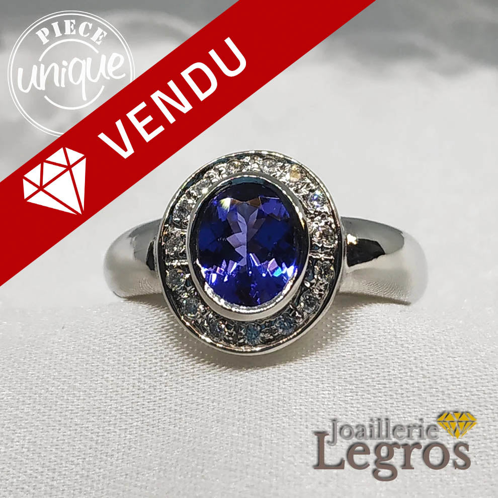 Bijou Bague Tanzanite or blanc 18 carats et ses 15 diamants joaillerie legros bijouterie
