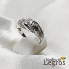 Bijou Bague tresse or blanc 18 carats diamantée joaillerie legros bijouterie
