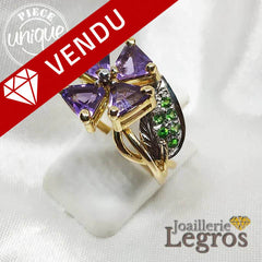 Bijou Bague Or Améthystes triangles et tsavorites joaillerie legros bijouterie
