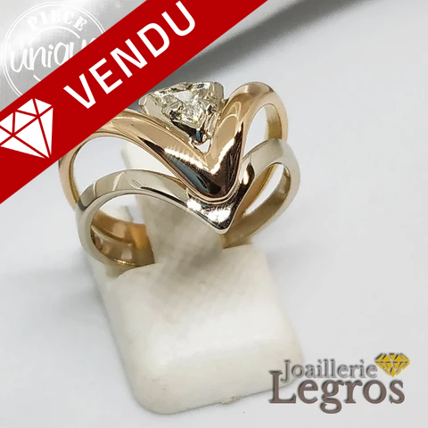 Bijou Bague Triangulaire Diamant Or Rose et Or Blanc 18 carats joaillerie legros bijouterie