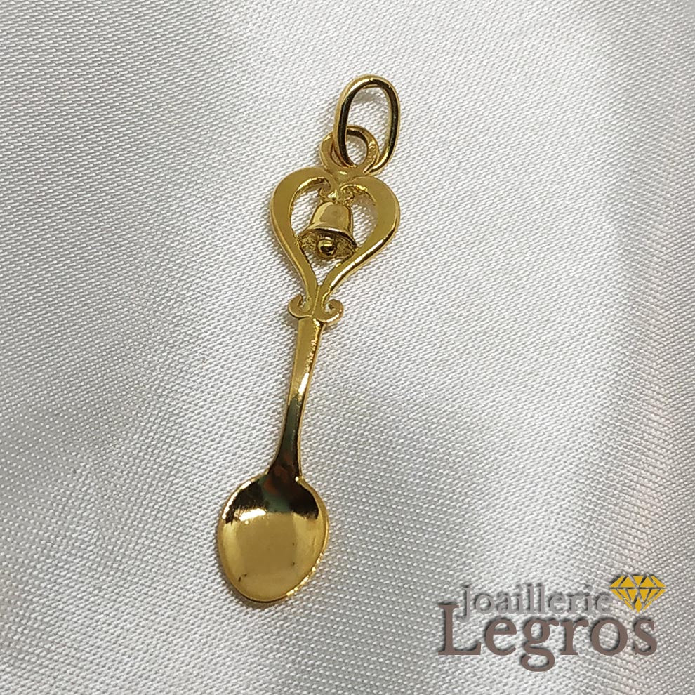 Bijou Pendentif Kawaii Manga Cuillère avec cloche en or jaune, rose ou blanc 18 carats joaillerie legros bijouterie