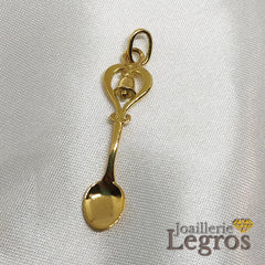Bijou Pendentif Kawaii Manga Cuillère avec cloche en or jaune, rose ou blanc 18 carats joaillerie legros bijouterie