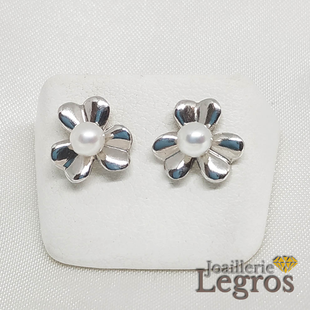 Bijou Boucles d'oreilles Trèfles et Perles Or Blanc 18 carats joaillerie legros bijouterie