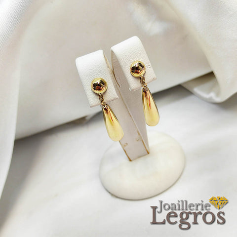 Boucles d'oreilles pendantes gouttes en or jaune ou gris 18 carats