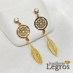 Bijou Boucles d'oreilles Attrape rêves Dreamcatchers en or jaune 18 carats joaillerie legros bijouterie