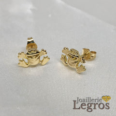 Bijou Boucles d'oreilles enfant Grenouilles Or jaune 18 carats joaillerie legros bijouterie