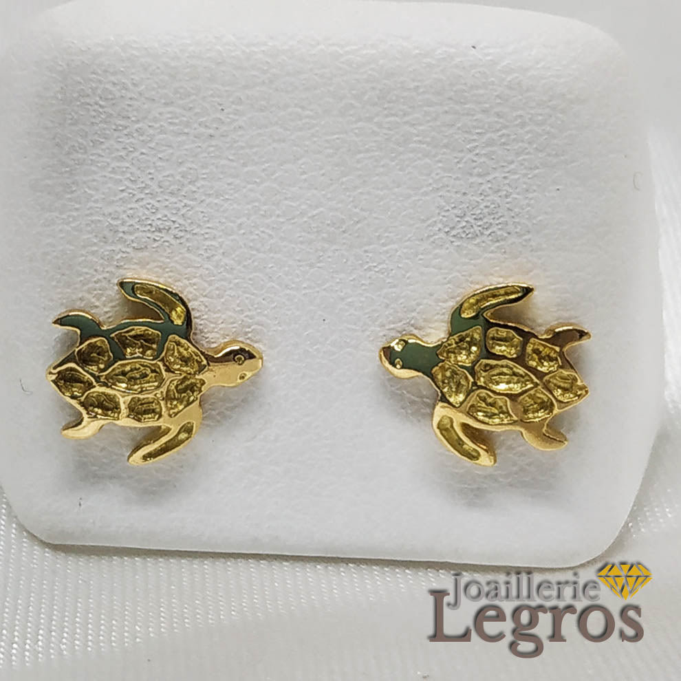 Bijou Boucles d'oreilles enfant Tortue Or jaune ou Or Blanc 18 carats joaillerie legros bijouterie