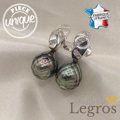 Bijou Boucles d'oreilles Perles facettées de tahiti et diamants - en or gris 18 carats joaillerie legros bijouterie