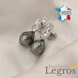 Bijou Boucles d'oreilles Perles facettées de tahiti et diamants - en or gris 18 carats joaillerie legros bijouterie