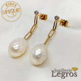 Bijou Boucles Perles blanches facettées et diamants - boucles d'oreilles en or jaune 18 carats joaillerie legros bijouterie